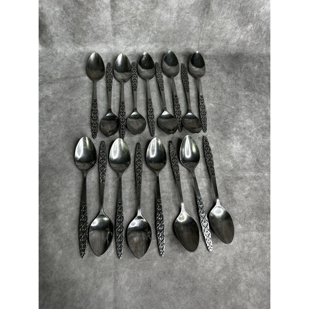 17 Dinner Spoons National Stainless Japan Malta  NSTMAL Geometric MCM‎